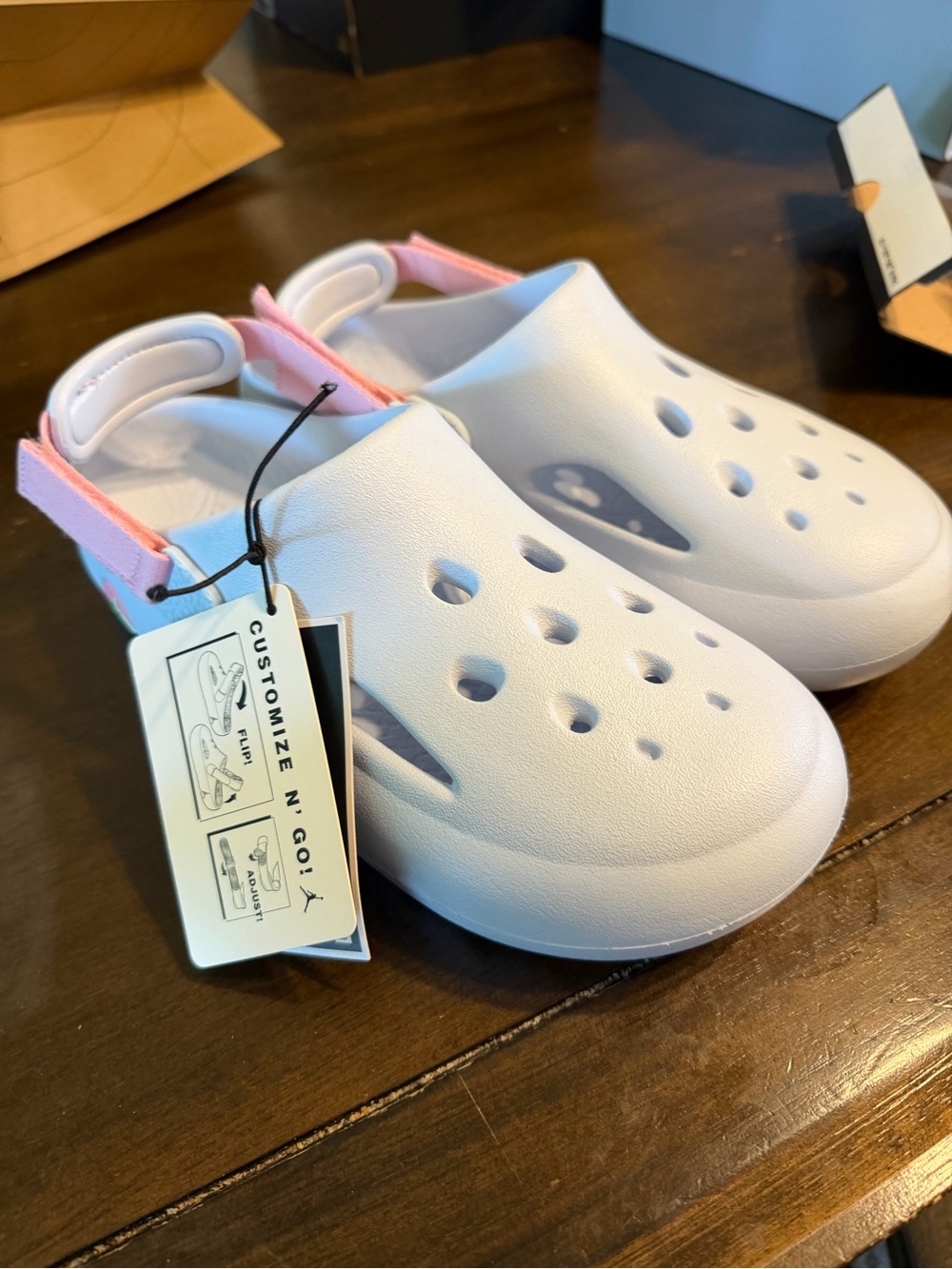 Jordan Kids White Slip-On Water Clogs with Pink Heel Strap
